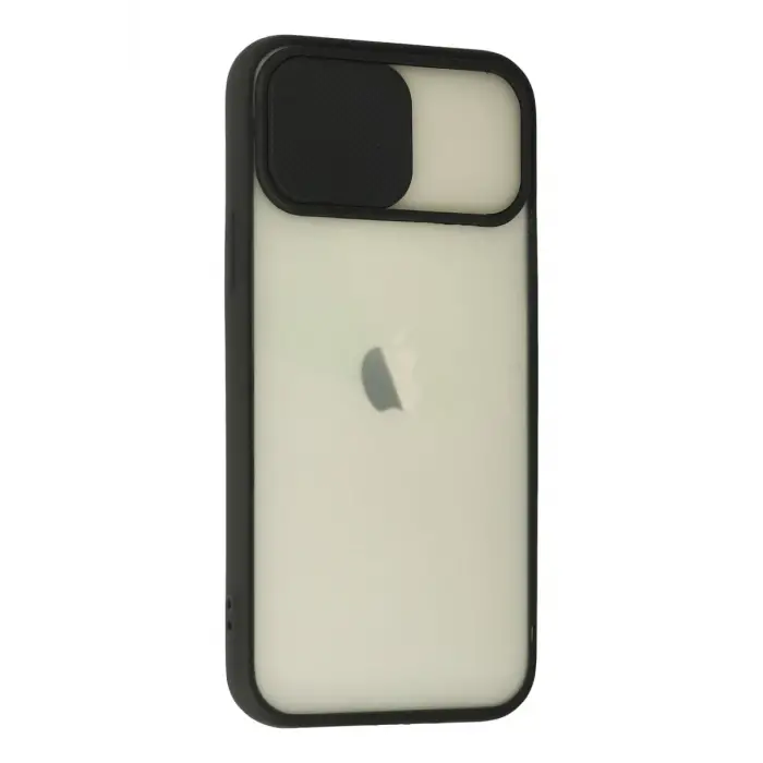 Newface Apple iPhone 12 Kılıf Palm Buzlu Kamera Sürgülü Silikon - Siyah