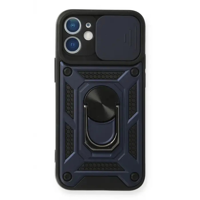 Newface Apple iPhone 12 Kılıf Pars Lens Yüzüklü Silikon - Lacivert