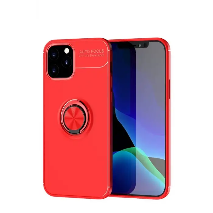 Newface Apple iPhone 12 Kılıf Range Yüzüklü Silikon - Kırmızı