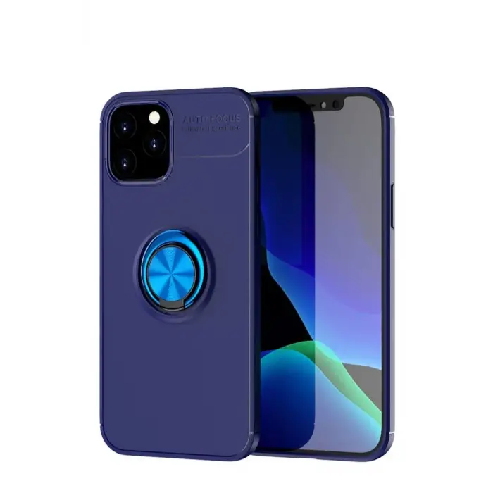 Newface Apple iPhone 12 Kılıf Range Yüzüklü Silikon - Mavi