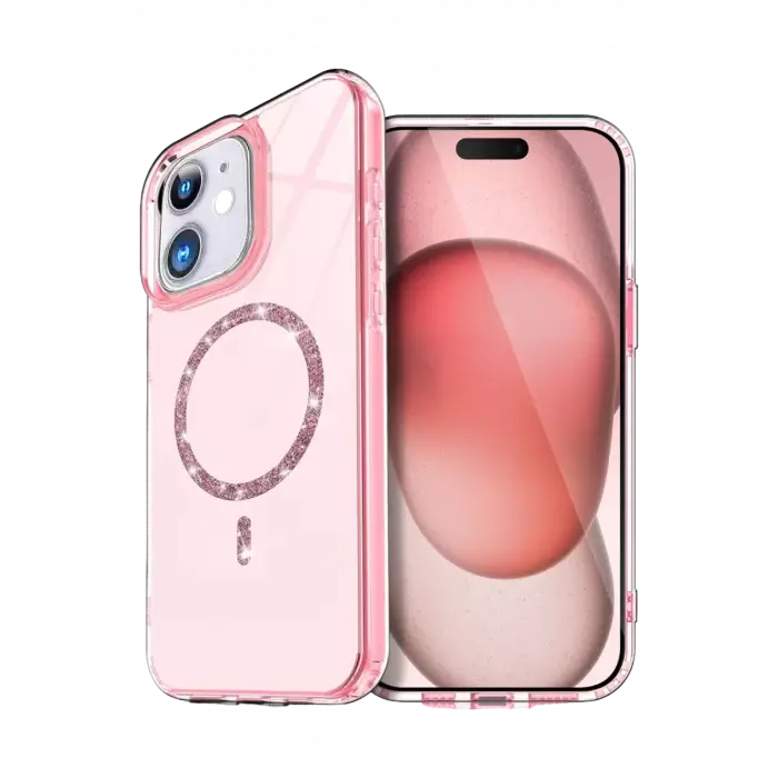 Newface Apple iPhone 12 Live Diamond Magsafe Kapak - Pembe