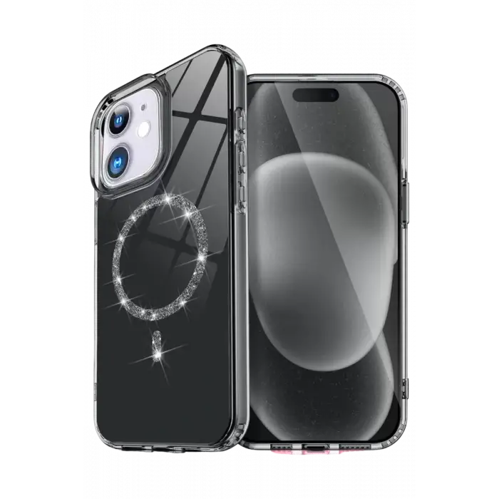 Newface Apple iPhone 12 Live Diamond Magsafe Kapak - Siyah