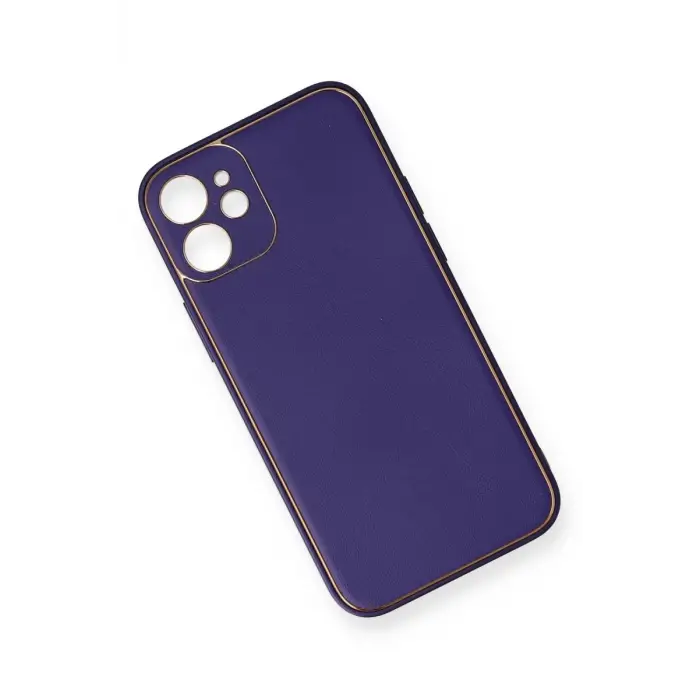 Newface Apple iPhone 12 Mini Kılıf Coco Deri Silikon Kapak - Mor