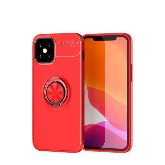 Newface Apple iPhone 12 Mini Kılıf Range Yüzüklü Silikon - Kırmızı