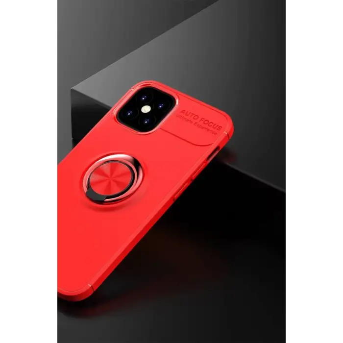Newface Apple iPhone 12 Mini Kılıf Range Yüzüklü Silikon - Kırmızı