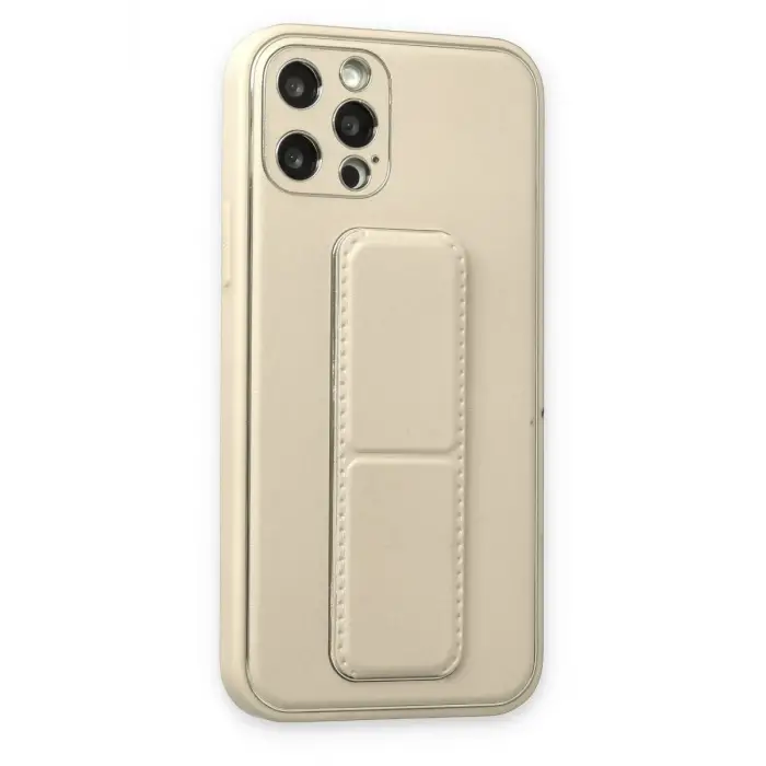 Newface Apple iPhone 12 Pro Kılıf Coco Deri Standlı Kapak - Beyaz