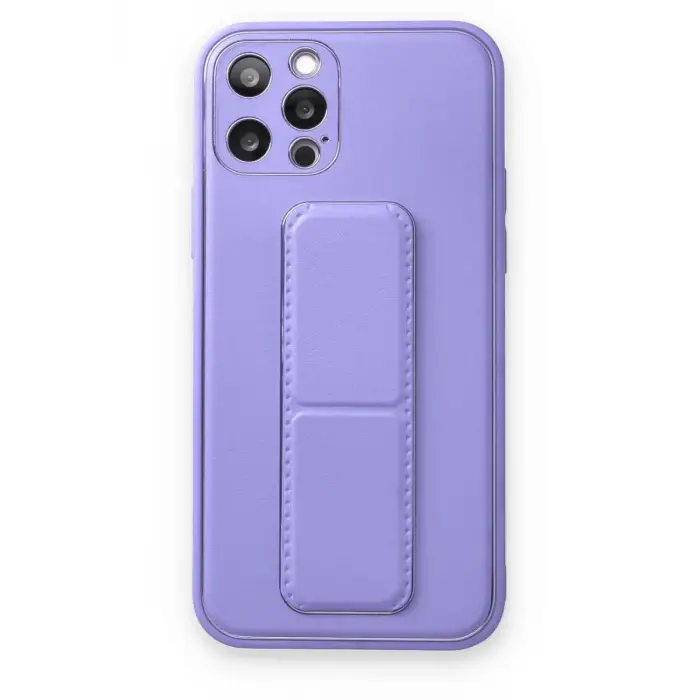 Newface Apple iPhone 12 Pro Kılıf Coco Deri Standlı Kapak - Koyu Lila
