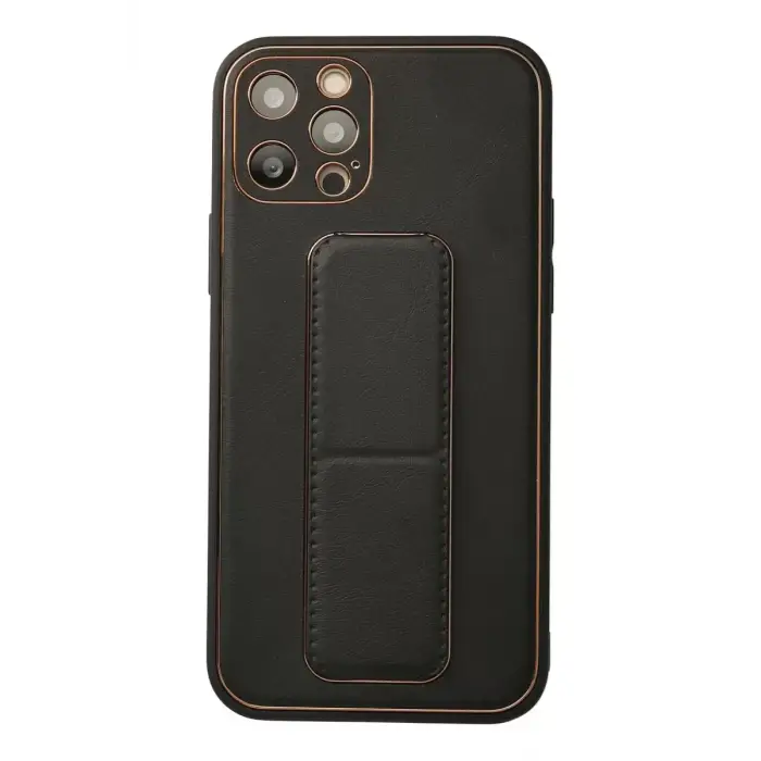 Newface Apple iPhone 12 Pro Kılıf Coco Deri Standlı Kapak - Siyah