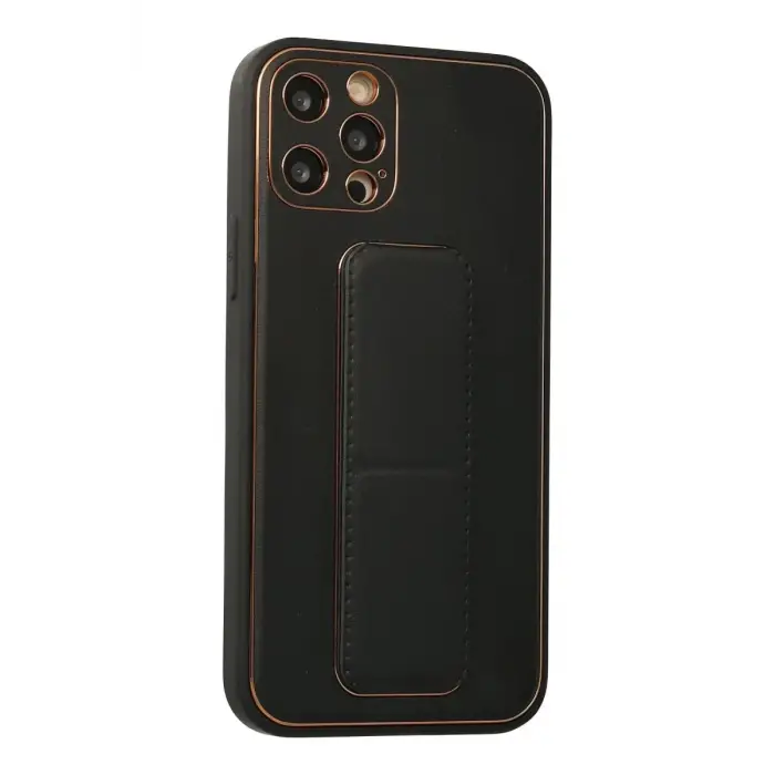 Newface Apple iPhone 12 Pro Kılıf Coco Deri Standlı Kapak - Siyah