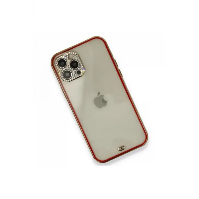 Newface Apple iPhone 12 Pro Kılıf Liva Taşlı Silikon - Kırmızı