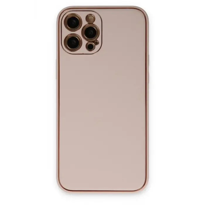 Newface Apple iPhone 12 Pro Max Kılıf Coco Deri Silikon Kapak - Pudra