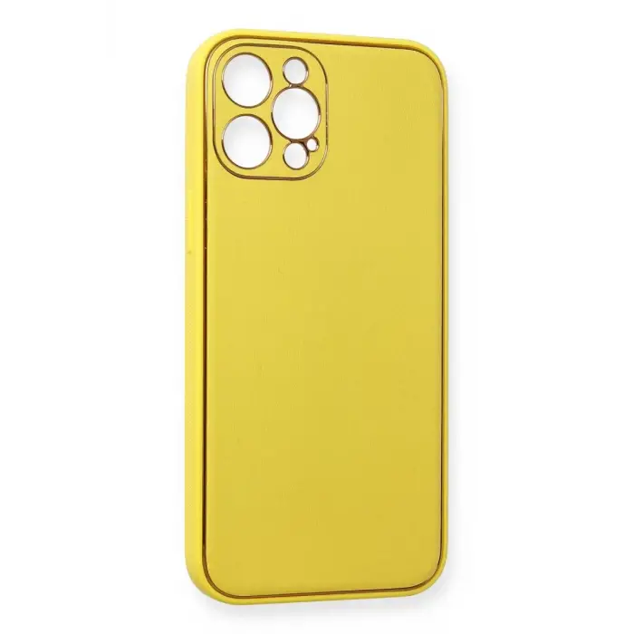 Newface Apple iPhone 12 Pro Max Kılıf Coco Deri Silikon Kapak - Sarı