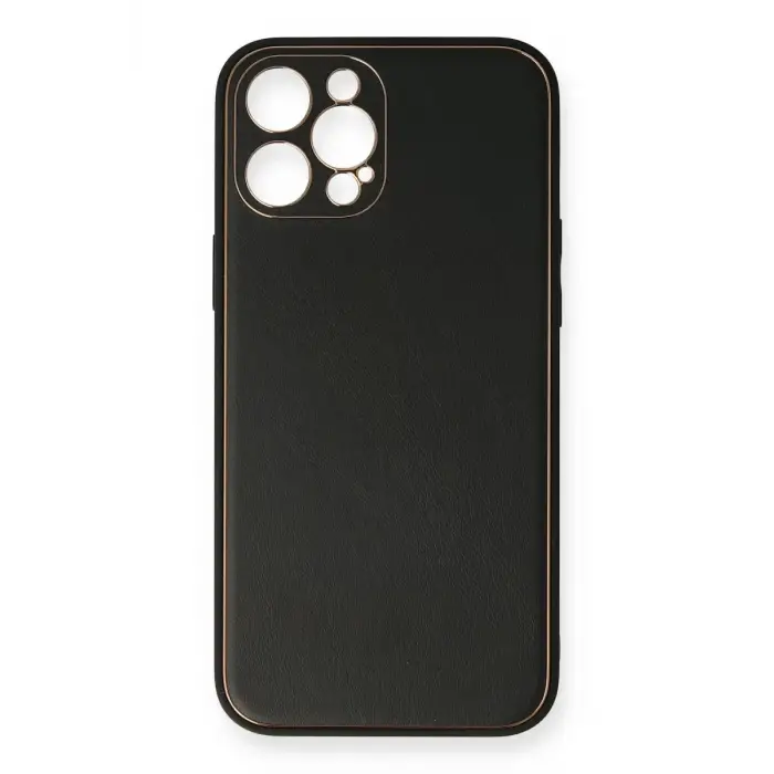 Newface Apple iPhone 12 Pro Max Kılıf Coco Deri Silikon Kapak - Siyah