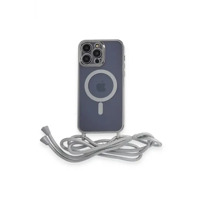 Newface Apple iPhone 12 Pro Max Kılıf Divo Lazer Askılı Magsafe Kapak - Gümüş