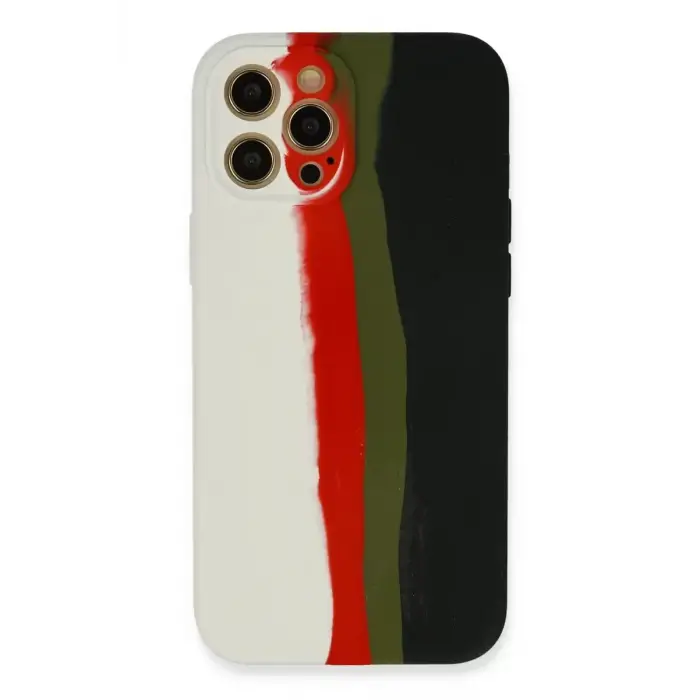 Newface Apple iPhone 12 Pro Max Kılıf Ebruli Lansman Silikon - Beyaz-Siyah