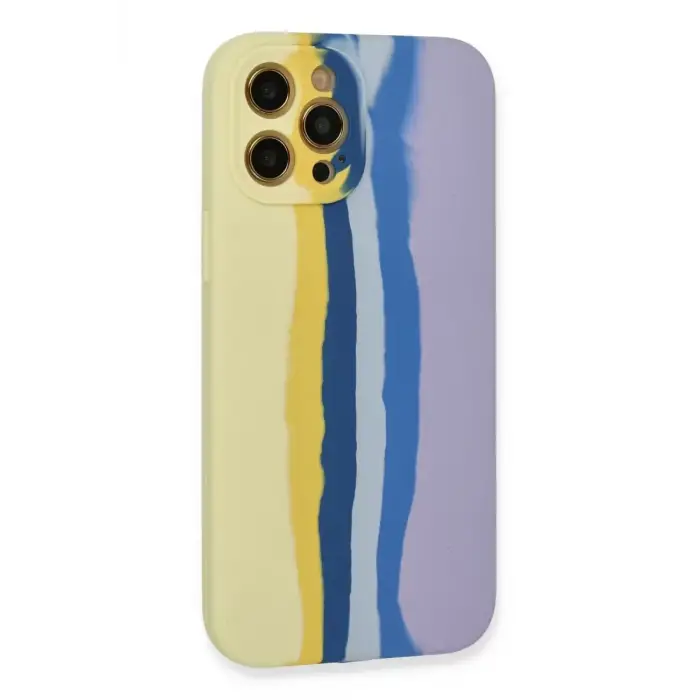 Newface Apple iPhone 12 Pro Max Kılıf Ebruli Lansman Silikon - Sarı-Lila