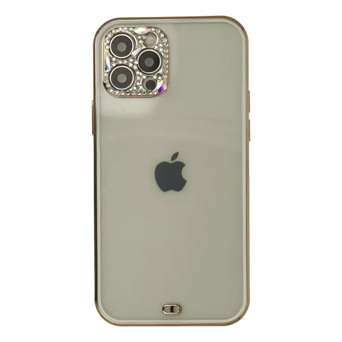 Newface Apple iPhone 12 Pro Max Kılıf Liva Taşlı Silikon - Beyaz