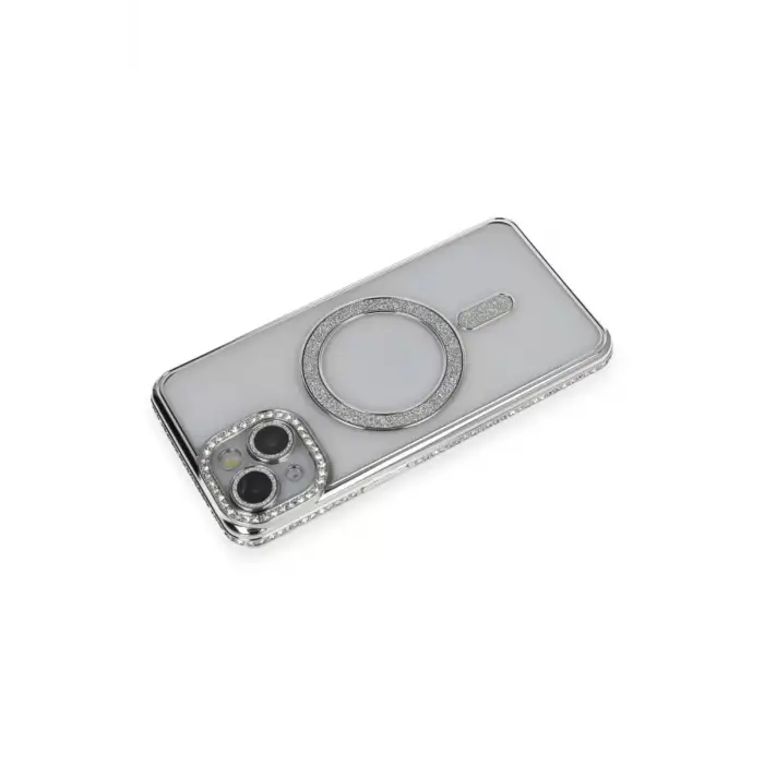 Newface Apple iPhone 13 Kılıf Joke Simli Magneticsafe Kılıf - Gümüş