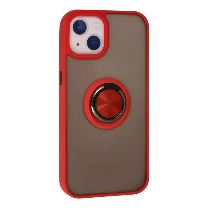 Newface Apple iPhone 13 Kılıf Montreal Yüzüklü Silikon Kapak - Kırmızı