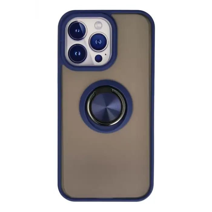 Newface Apple iPhone 13 Pro Kılıf Montreal Yüzüklü Silikon Kapak - Lacivert