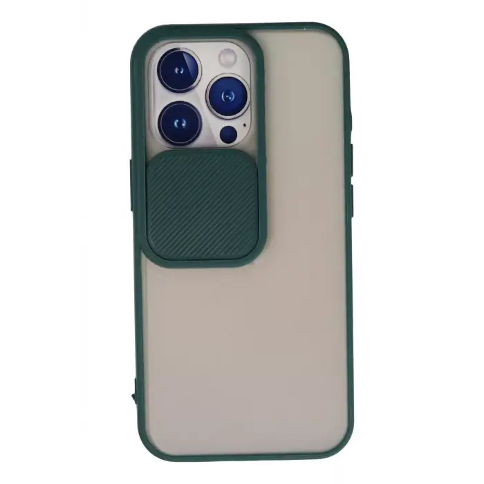 Newface Apple iPhone 13 Pro Kılıf Palm Buzlu Kamera Sürgülü Silikon - Yeşil