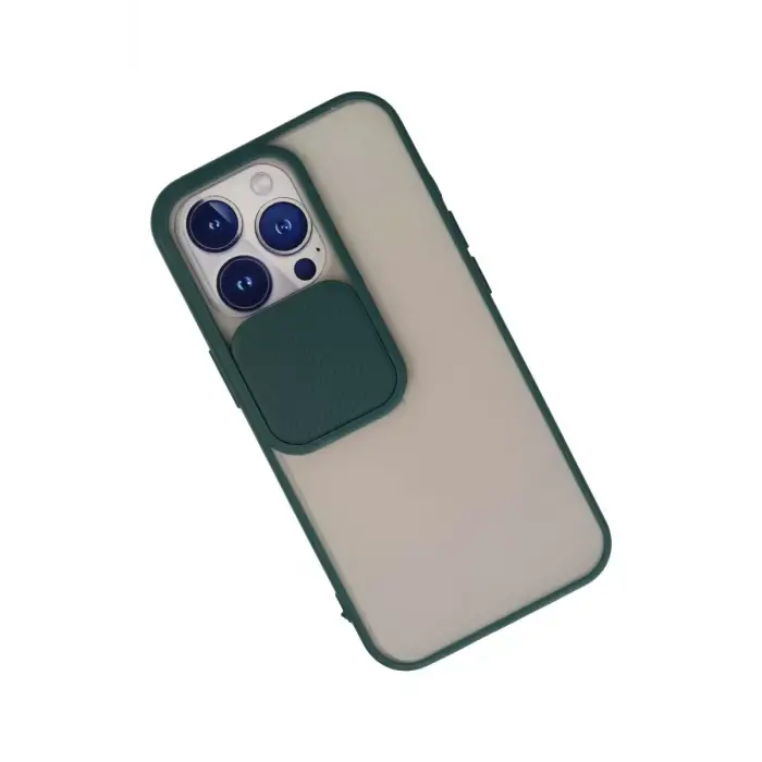 Newface Apple iPhone 13 Pro Kılıf Palm Buzlu Kamera Sürgülü Silikon - Yeşil