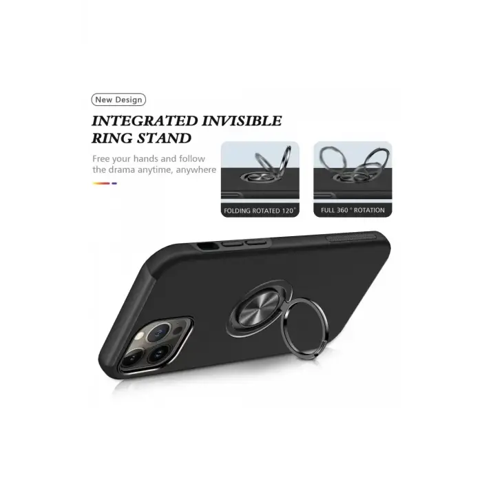 Newface Apple iPhone 13 Pro Max Kılıf Elit Yüzüklü Kapak - Siyah