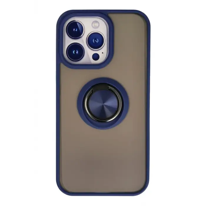 Newface Apple iPhone 13 Pro Max Kılıf Montreal Yüzüklü Silikon Kapak - Lacivert