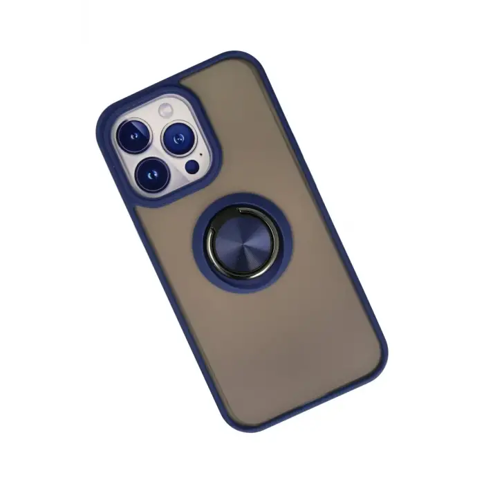 Newface Apple iPhone 13 Pro Max Kılıf Montreal Yüzüklü Silikon Kapak - Lacivert