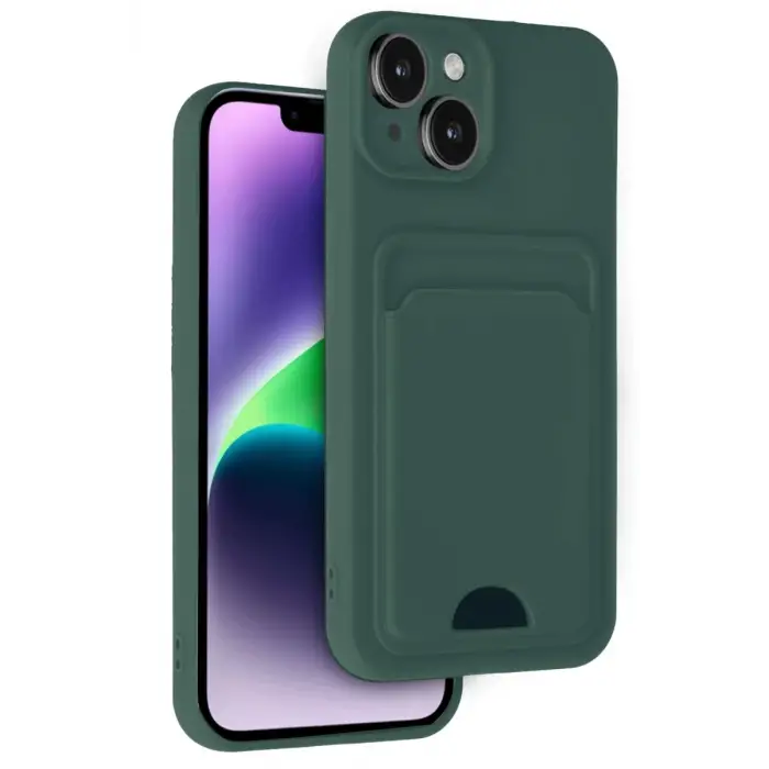 Newface Apple iPhone 14 Kılıf Kelvin Kartvizitli Silikon - Koyu Yeşil