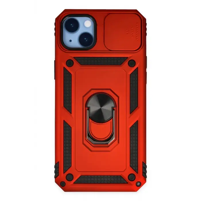 Newface Apple iPhone 14 Plus Kılıf Pars Lens Yüzüklü Silikon - Kırmızı