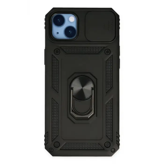 Newface Apple iPhone 14 Plus Kılıf Pars Lens Yüzüklü Silikon - Siyah