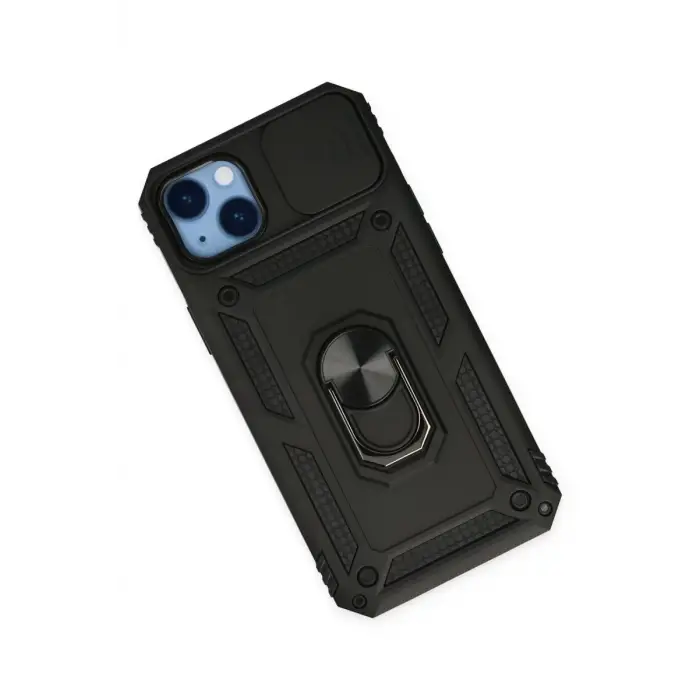 Newface Apple iPhone 14 Plus Kılıf Pars Lens Yüzüklü Silikon - Siyah