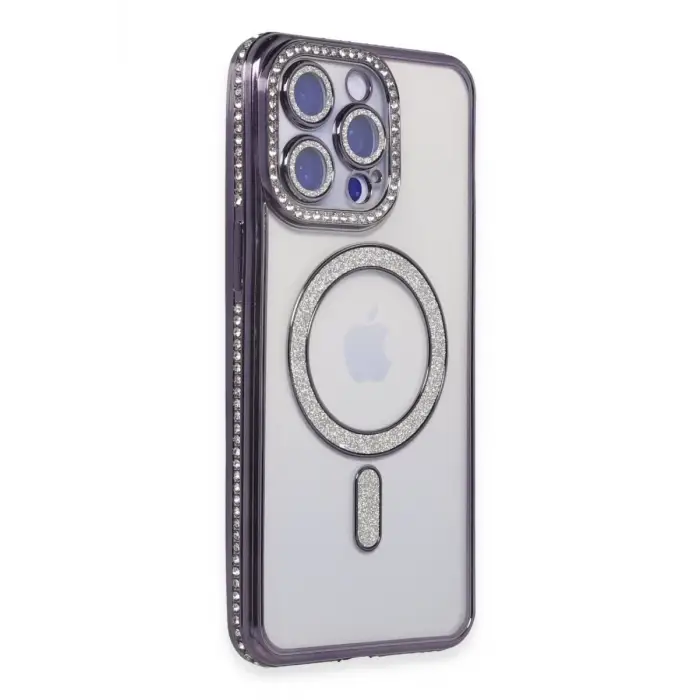 Newface Apple iPhone 14 Pro Kılıf Joke Simli Magneticsafe Kılıf - Derin Mor