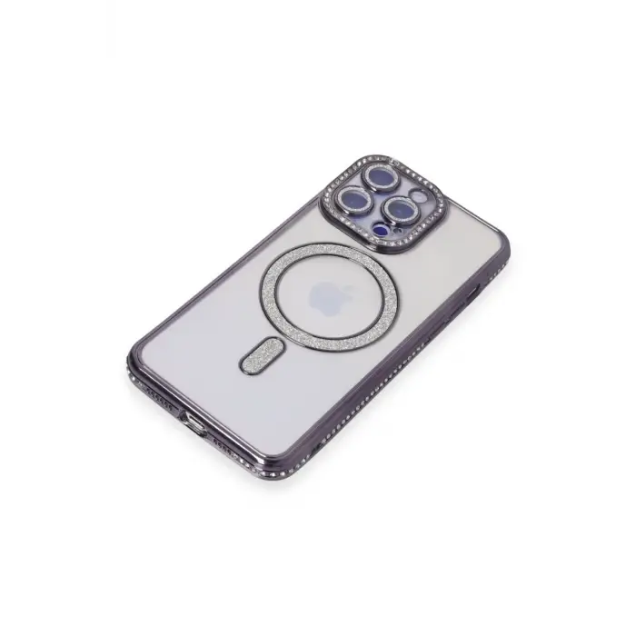 Newface Apple iPhone 14 Pro Kılıf Joke Simli Magneticsafe Kılıf - Derin Mor