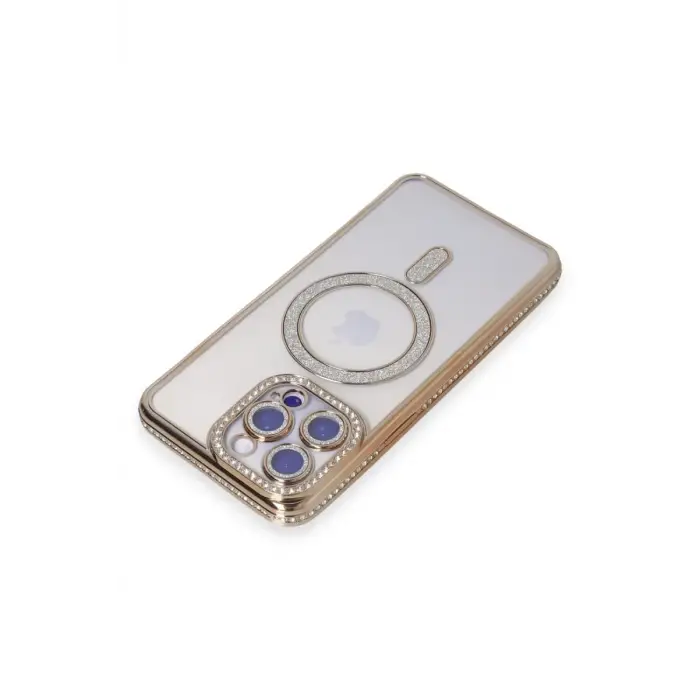 Newface Apple iPhone 14 Pro Kılıf Joke Simli Magneticsafe Kılıf - Gold