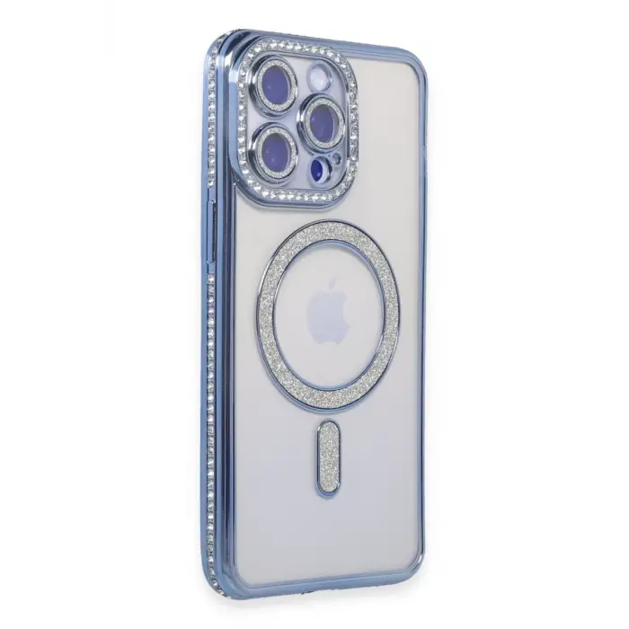 Newface Apple iPhone 14 Pro Kılıf Joke Simli Magneticsafe Kılıf - Mavi