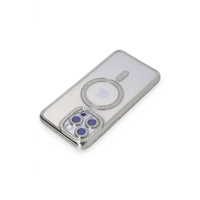 Newface Apple iPhone 14 Pro Max Kılıf Joke Simli Magneticsafe Kılıf - Gümüş