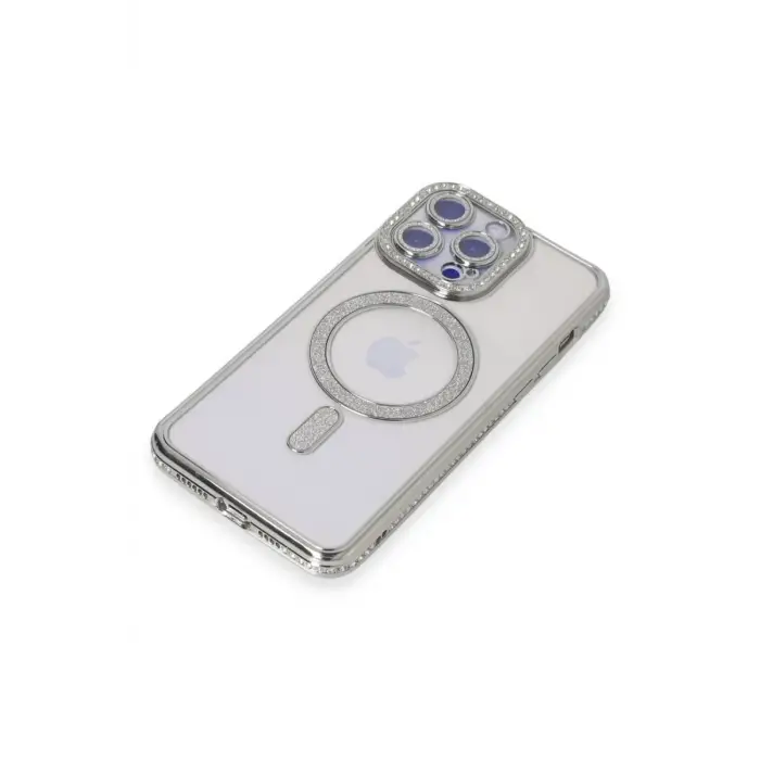 Newface Apple iPhone 14 Pro Max Kılıf Joke Simli Magneticsafe Kılıf - Gümüş