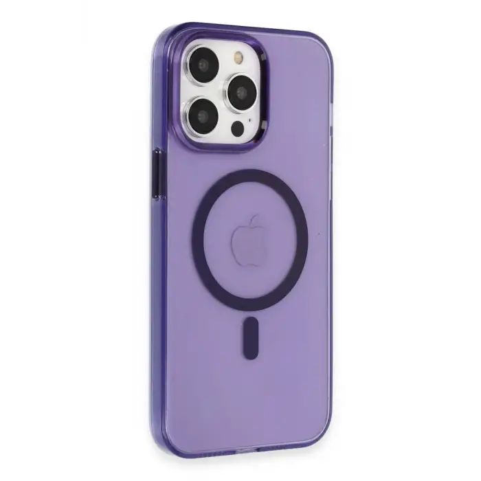Newface Apple iPhone 14 Pro Max Kılıf Tron Şeffaf Magsafe Kapak - Derin Mor