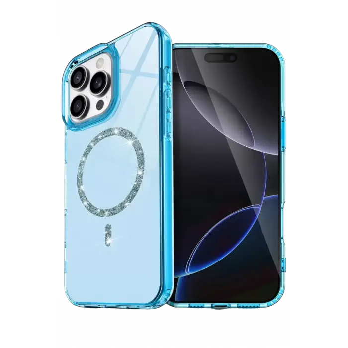 Newface Apple iPhone 14 Pro Max Live Diamond Magsafe Kapak - Mavi