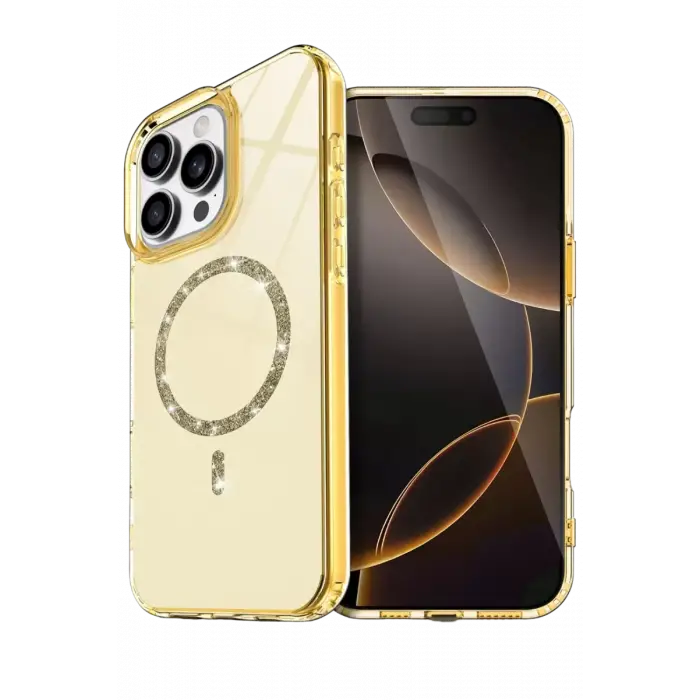 Newface Apple iPhone 14 Pro Max Live Diamond Magsafe Kapak - Sarı