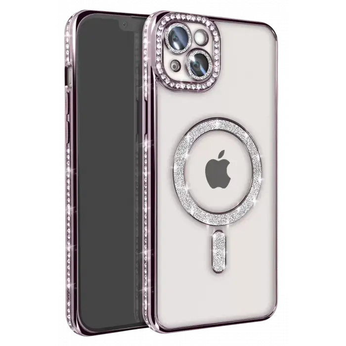 Newface Apple iPhone 15 Kılıf Joke Simli Magneticsafe Kılıf - Derin Mor