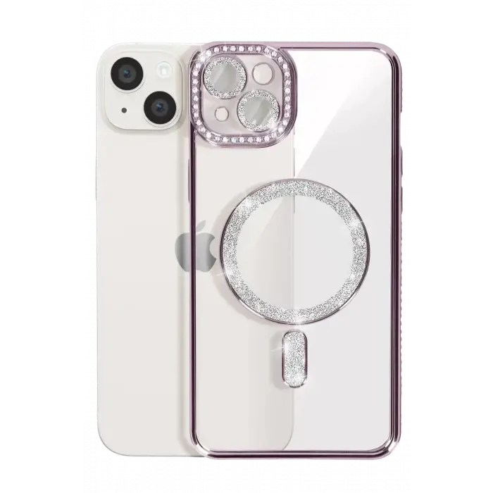 Newface Apple iPhone 15 Kılıf Joke Simli Magneticsafe Kılıf - Derin Mor