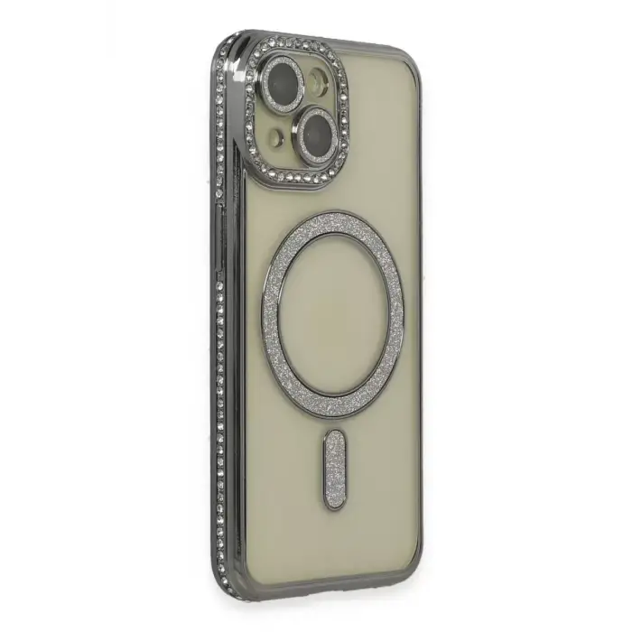 Newface Apple iPhone 15 Kılıf Joke Simli Magneticsafe Kılıf - Gri