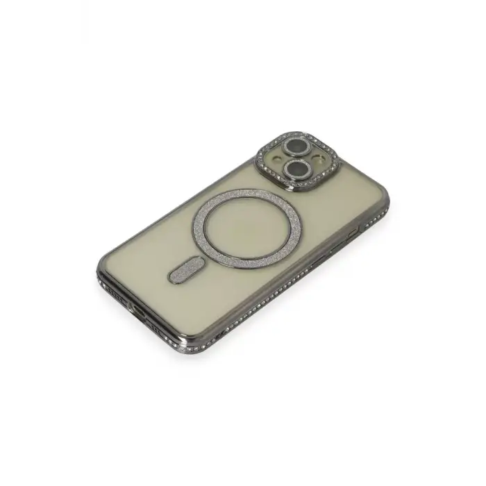 Newface Apple iPhone 15 Kılıf Joke Simli Magneticsafe Kılıf - Gri