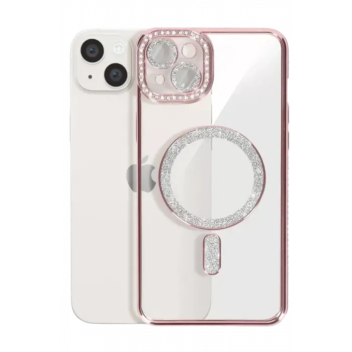Newface Apple iPhone 15 Kılıf Joke Simli Magneticsafe Kılıf - Pembe