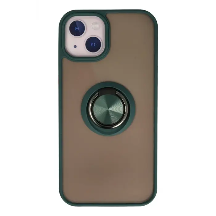 Newface Apple iPhone 15 Kılıf Montreal Yüzüklü Silikon Kapak - Yeşil