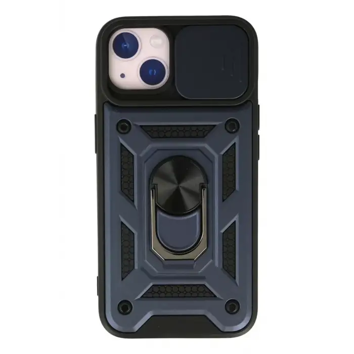 Newface Apple iPhone 15 Kılıf Pars Lens Yüzüklü Silikon - Lacivert