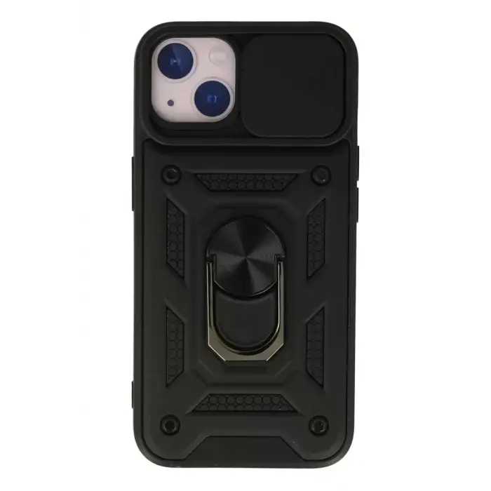 Newface Apple iPhone 15 Kılıf Pars Lens Yüzüklü Silikon - Siyah
